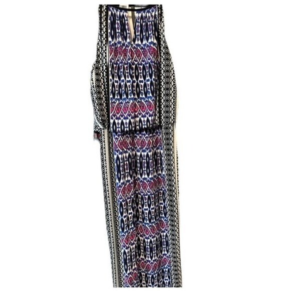 CB Established 1962 Geometric Bohemian Ikat Halter Key Hole SZ 14P Maxi Dress - Picture 15 of 16